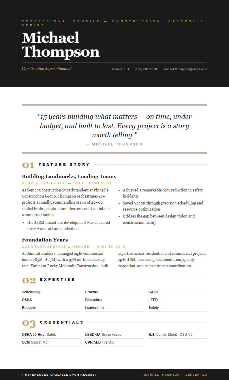 Editorial magazine construction superintendent resume